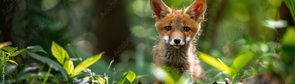 A curious fox peeks through lush greenery, showcasing nature's beauty and wildlife wonder in a vibrant forest setting. A curious fox peeks through lush greenery, showcasing nature's beauty and wildlife wonder in a vibrant forest setting.