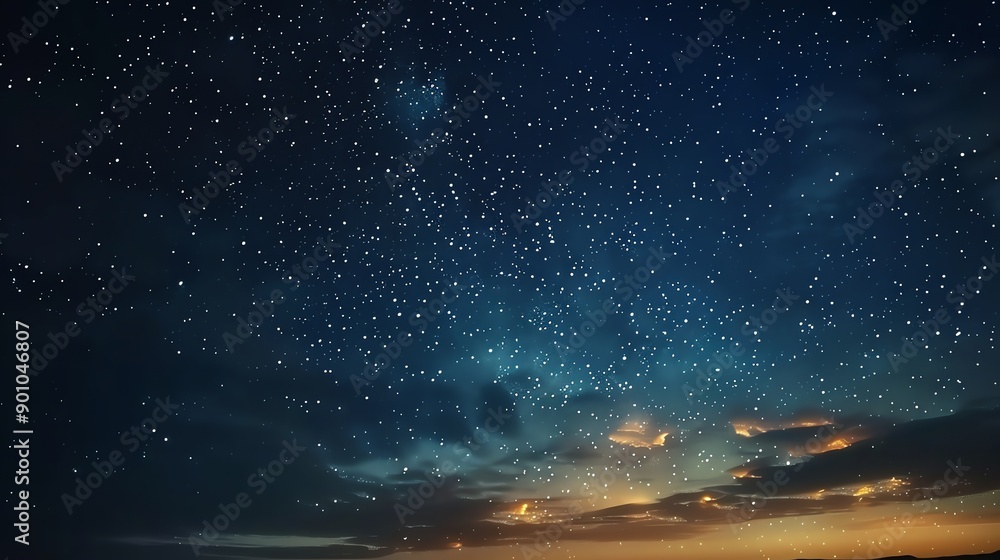 Naklejka premium A starry night sky with the aurora borealis above a snowy mountain range.