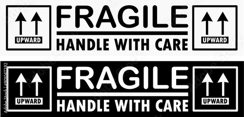 sticker fragile handle with care, Black and white fragile warning label