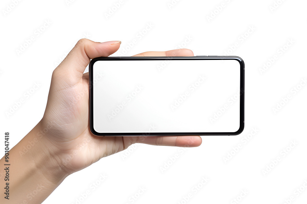 Hand holding horizontal mobile phoe screen Hand holding horizontal mobile phoe screen