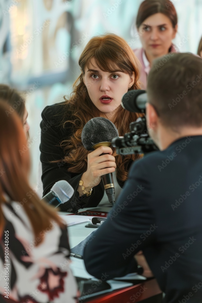 Portrait of a spokesperson meeting with reporters, Generative AI Portrait of a spokesperson meeting with reporters, Generative AI