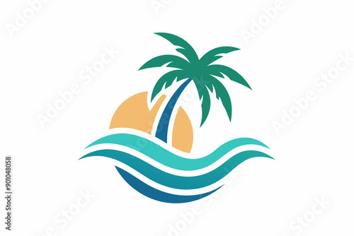 Wave beach palm logo design icon combination Vector illustration