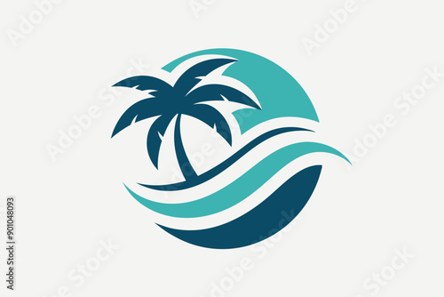 Wave beach palm logo design icon combination Vector illustration