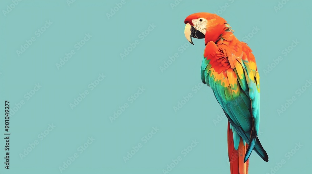 Fototapeta premium A colorful macaw parrot against a blue background.
