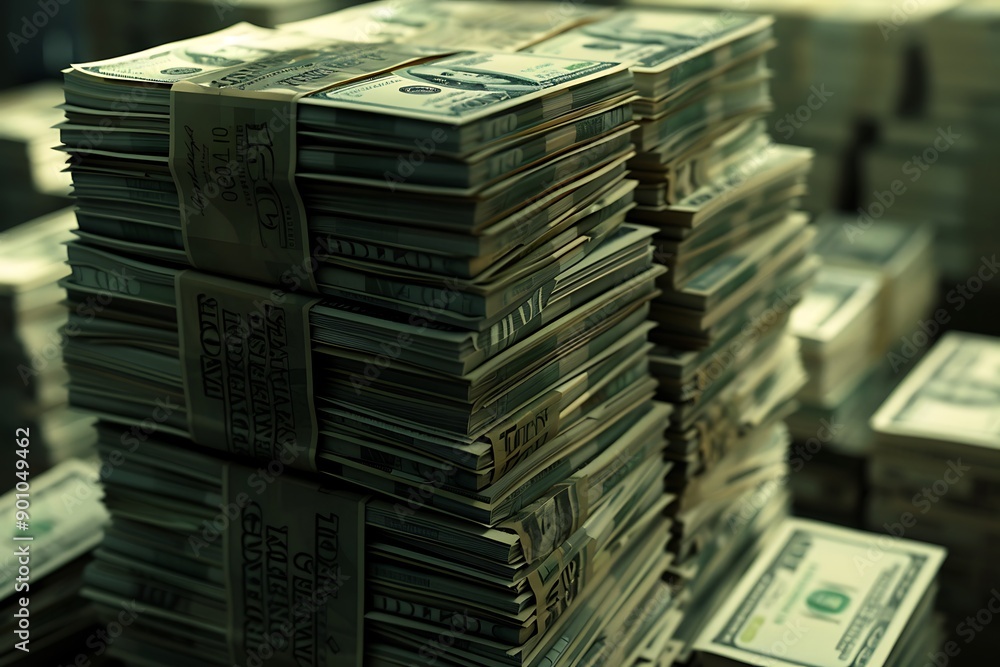 Dollar money pack 3d illustration. One USD banknote bundle stacks. Concept of finance, cash, economy crisis, business success, recession, bank, tax and debt. Dollar money pack 3d illustration. One USD banknote bundle stacks. Concept of finance, cash, economy crisis, business success, recession, bank, tax and debt.