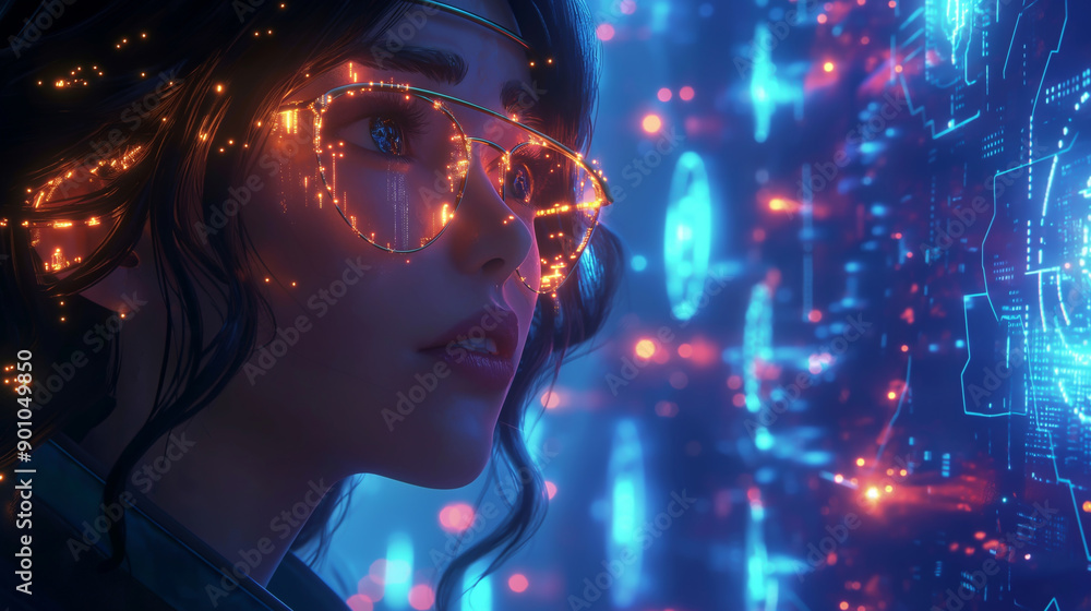 A futuristic and high-tech virtual illustration through a virtual interface, surrounded by symbols of innovation and progress. A futuristic and high-tech virtual illustration through a virtual interface, surrounded by symbols of innovation and progress.