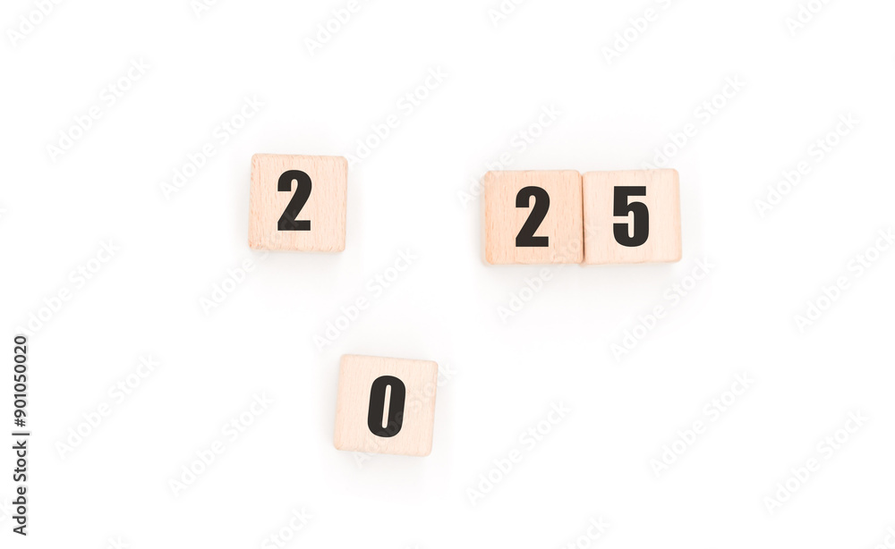 Year 2025 on the cube white scene Year 2025 on the cube white scene