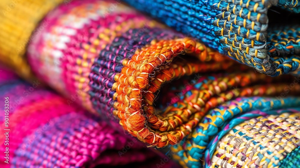 A close-up of colorful woven fabric. A close-up of colorful woven fabric.