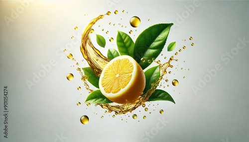 Lemon and Tra Leaves with Golden Liquid