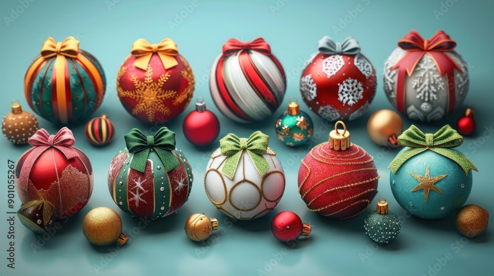 Fototapeta premium Realistic Christmas Holidays Icons – Festive Digital Design Elements 