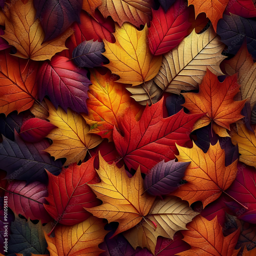 Fototapeta premium A carpet of multicolored Autumn leaves lying on the floor fall theme art