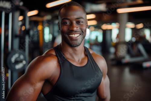 portrait smilling african athlete man in gym