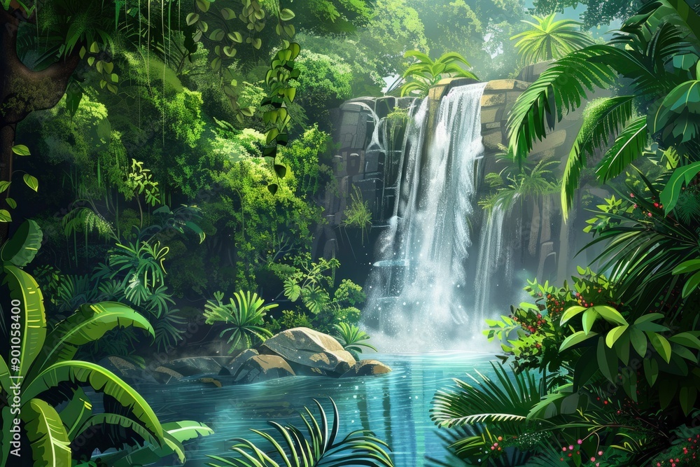 Lush Jungle Waterfall and Pool Lush Jungle Waterfall and Pool