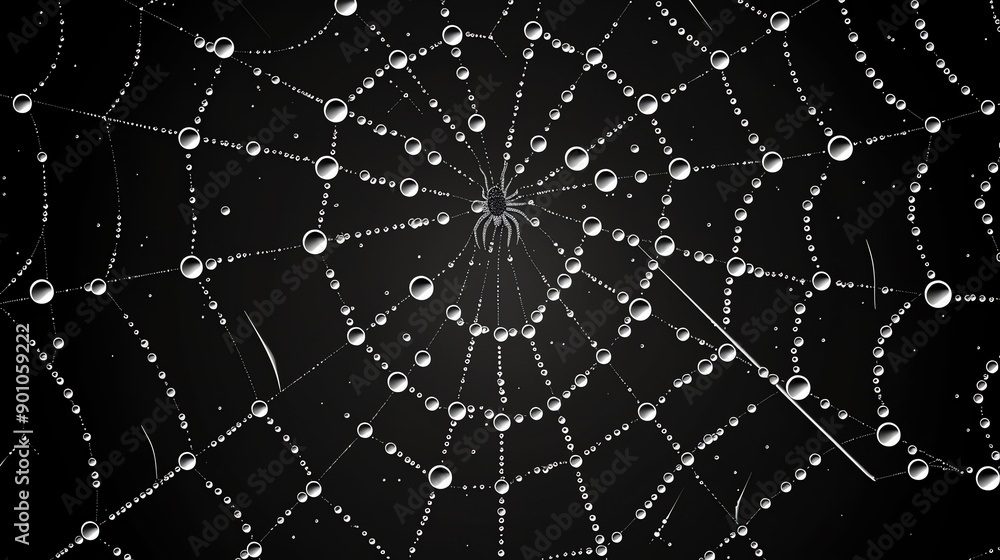 Obraz premium A spider web covered in dewdrops in the morning.