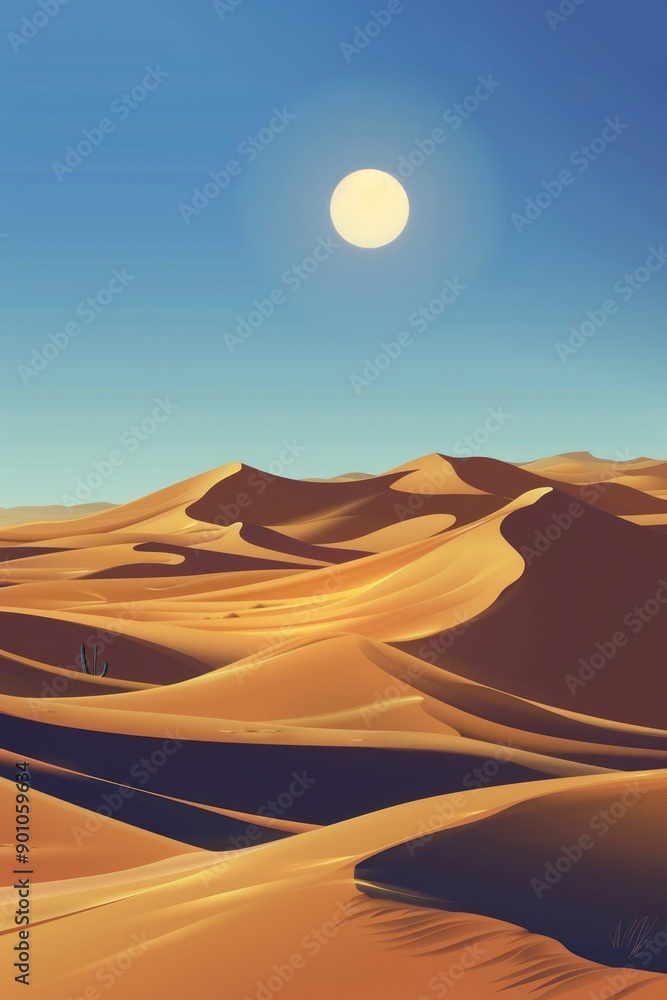Sunlit Desert Dunes with a Single Cactus Sunlit Desert Dunes with a Single Cactus