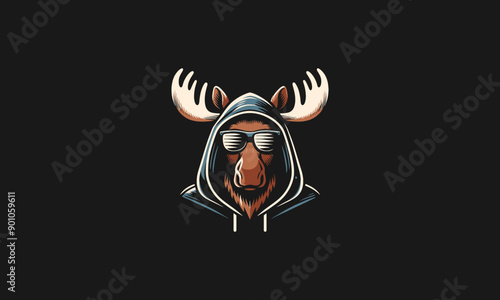 head moose wearing sun glass and jacket vector mascot design