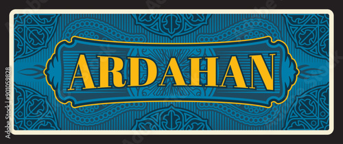 Ardahan Turkey province turkish retro travel plate, il vintage plaque. Vector travel destination banner. Retro signboard, antique postcard, touristic Turkish landmark. Ardahan District board