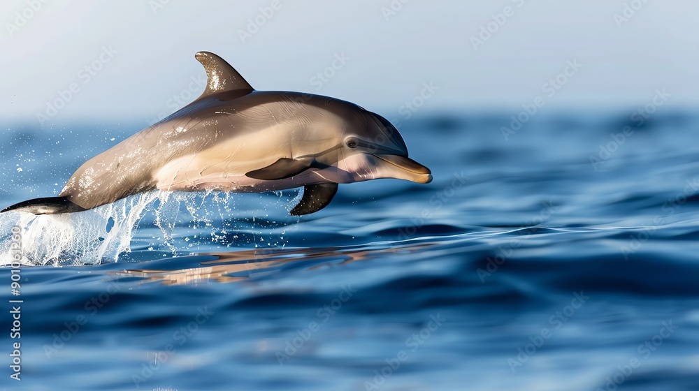 Fototapeta premium A playful dolphin jumping out of the ocean