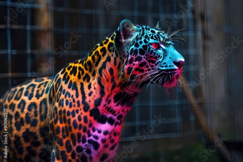 an unbeliveble colored leopard with bright colors with generative ai photo