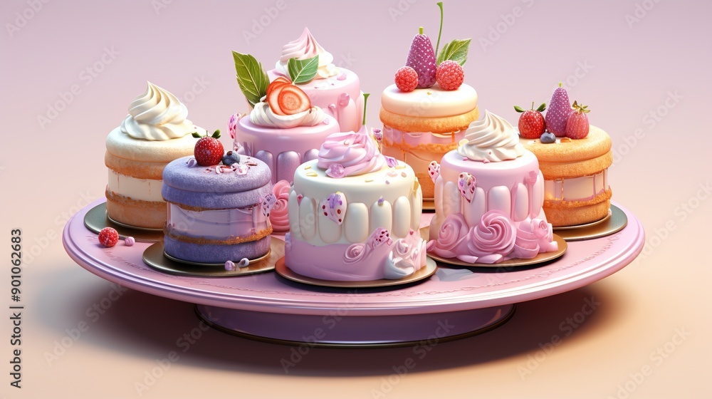 Assortment of Delectable Mini Cakes with Berries Assortment of Delectable Mini Cakes with Berries
