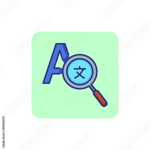 Machine translation line icon. Translated text through magnifier glass. Translating concept. Can be used for topics like modern technology, artificial intelligence, machine learning