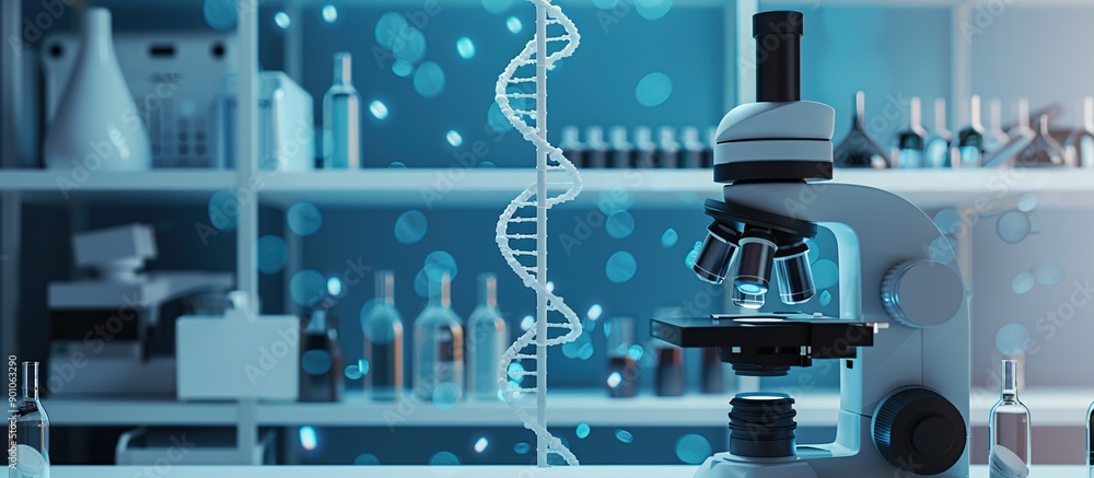 Microscope and DNA Model in a Laboratory Setting Microscope and DNA Model in a Laboratory Setting
