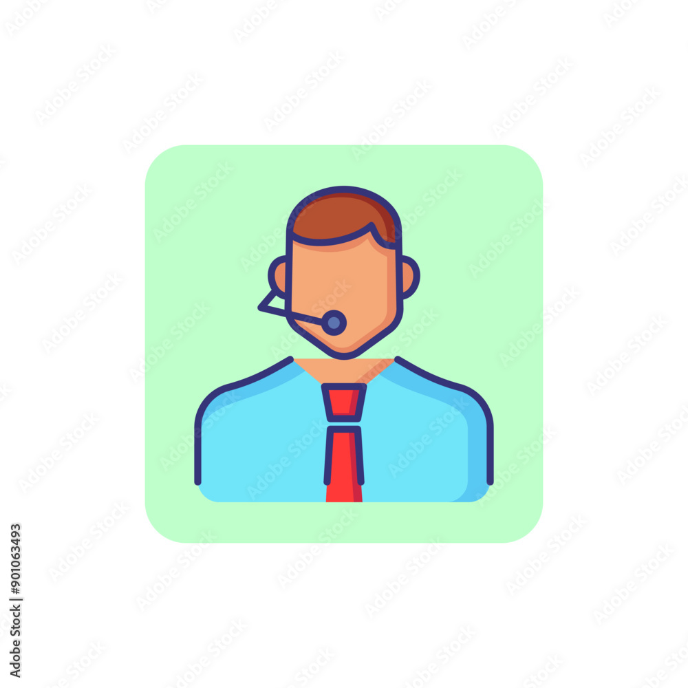 Phone support operator line icon. Character in tie with headset. Occupation concept. Can be used for topics like customer service, hotline, help, call center Phone support operator line icon. Character in tie with headset. Occupation concept. Can be used for topics like customer service, hotline, help, call center