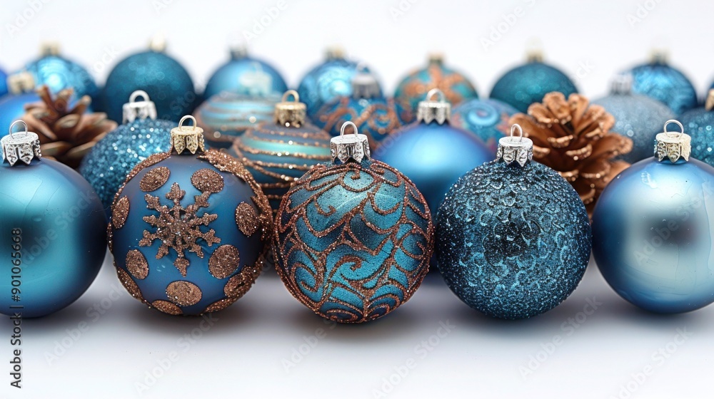 Shimmering Christmas Ornaments on White Background Shimmering Christmas Ornaments on White Background