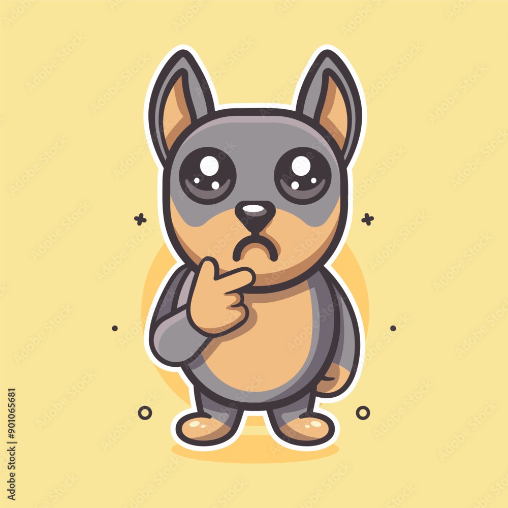 serious doberman dog animal character mascot with thinking expression isolated cartoon serious doberman dog animal character mascot with thinking expression isolated cartoon