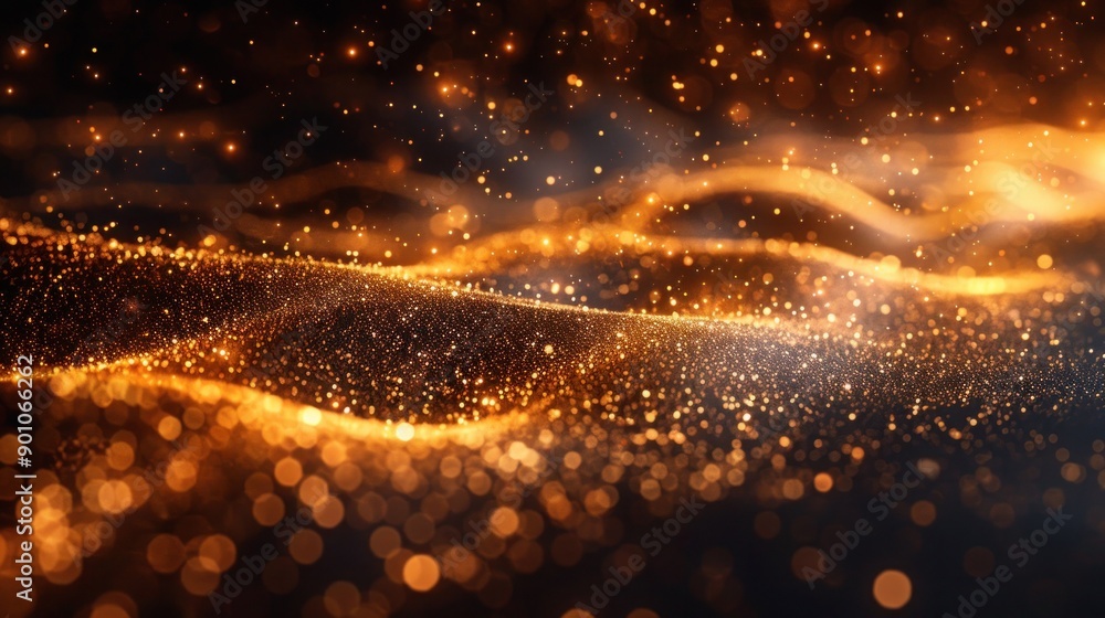 Golden Sparkling Bokeh Lights on Dark Background Golden Sparkling Bokeh Lights on Dark Background