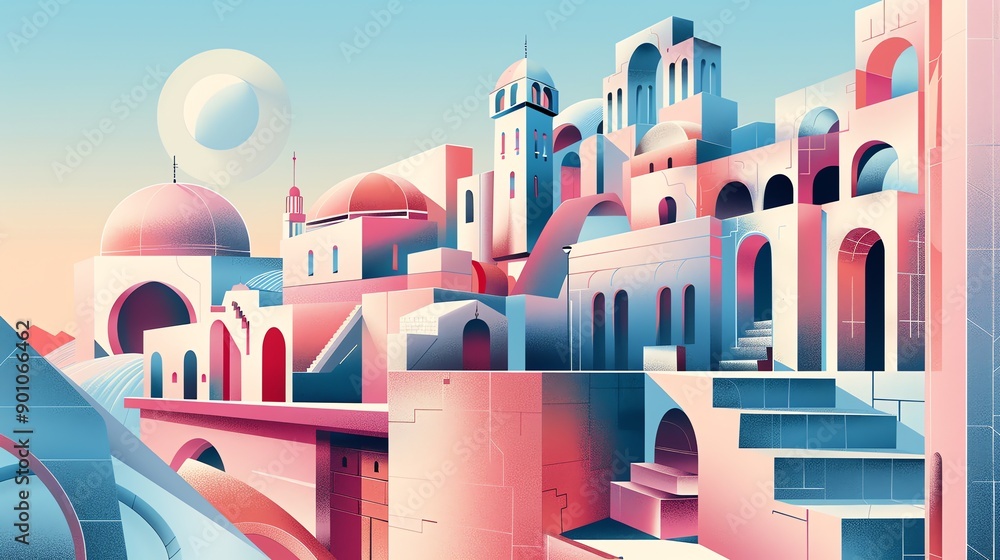 A colorful, abstract illustration of a city. A colorful, abstract illustration of a city.