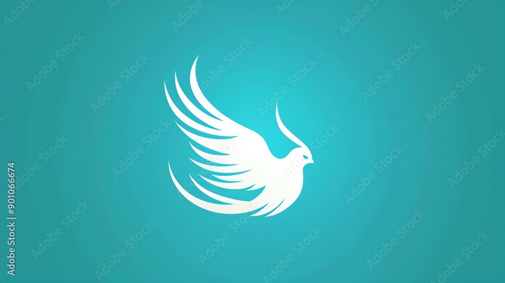 A white stylized bird against a blue background. A white stylized bird against a blue background.