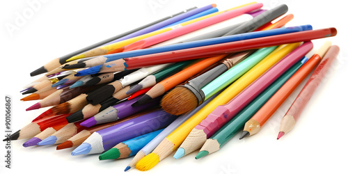 Stack of Colorful Paintbrushes and Pencils