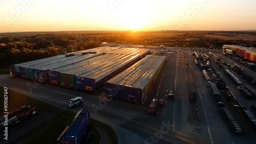 Wallpaper Mural Aerial View Of Logistics Park With Warehouse And Loading Hub At Sunset Generative AI Torontodigital.ca