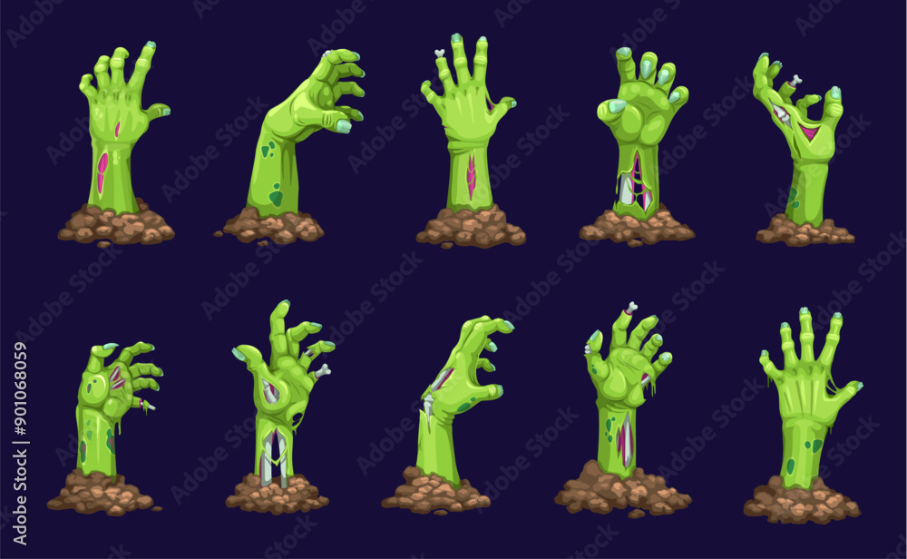 Cartoon zombie hand for Halloween, dead monster arms from grave, vector ...