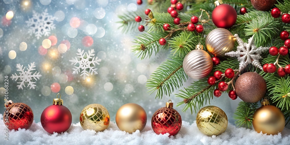 christmas background with ornaments and snowflakes AI Generative christmas background with ornaments and snowflakes AI Generative