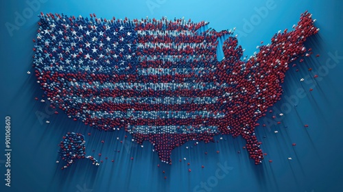 Happy Labor Day Card with US Flag and World Labor Illustration on Blue Background - Vector