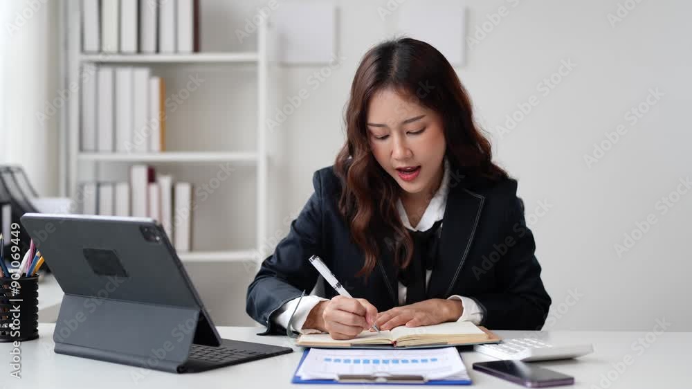 Asian female financial officer or accountant checking Calculate investment results in financial documents to report to the meeting Audit concept and investment results. Asian female financial officer or accountant checking Calculate investment results in financial documents to report to the meeting Audit concept and investment results.