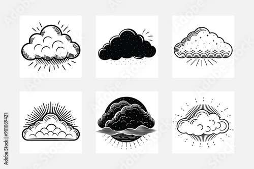 Cloud white background artwork set for modern design
