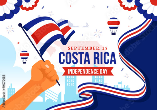 Happy Independence Day of Costa Rica Vector Illustration for September 15 featuring a Waving Flag and Confetti on a Flat Style Cartoon Background