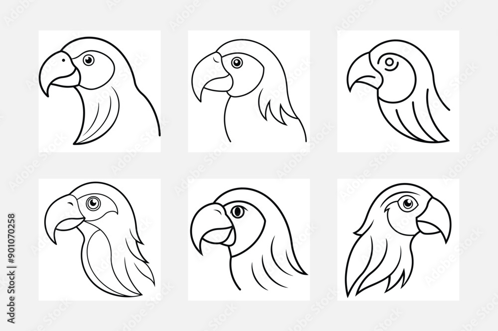 Fototapeta premium Adorable Parrot Coloring Art for Kids White Background