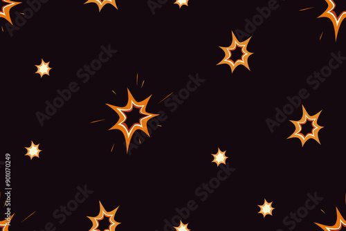 Seamless pattern, bright boom, bang, explosion effects. Endless background de...