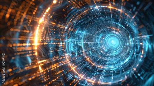 Abstract tunnel background depicting transformation through algorithms and networked systems