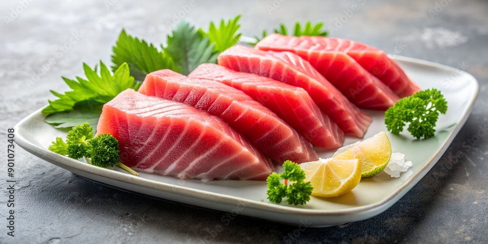 plate of fresh raw tuna fillets, sashimi-grade and ready to be cooked and served. Generative By AI, seafood, fish plate of fresh raw tuna fillets, sashimi-grade and ready to be cooked and served. Generative By AI, seafood, fish