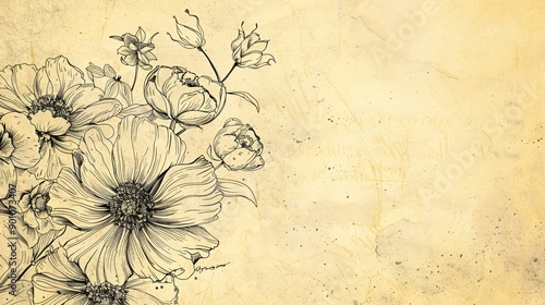 Vintage Floral Sketch on Textured Background.