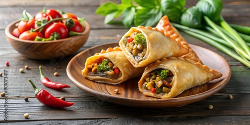 Crispy Indonesian-style pastry filled with savory mixture of vegetables, meat