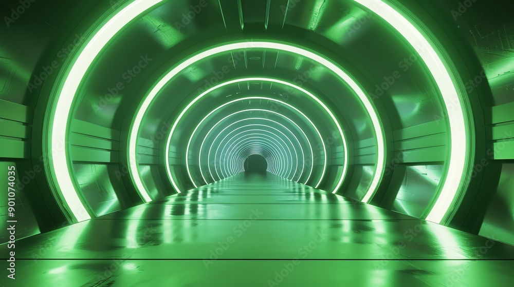 Abstract tunnel background featuring green influence, technological evolution, and innovation Abstract tunnel background featuring green influence, technological evolution, and innovation