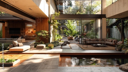 Light-filled contemporary atrium with minimalist decor