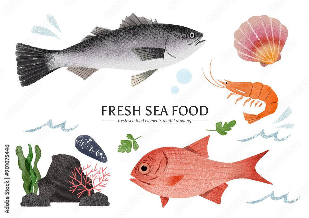 Naklejka premium fresh sea food set