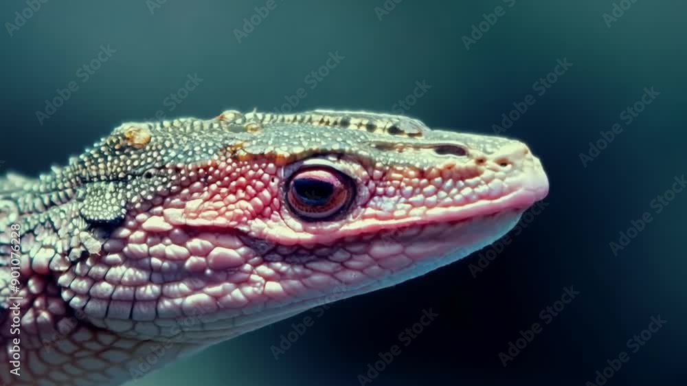 close-up of a lizard : Green reptile with sharp eyes showing stunning body skin against a dark background of blur footage close-up of a lizard : Green reptile with sharp eyes showing stunning body skin against a dark background of blur footage